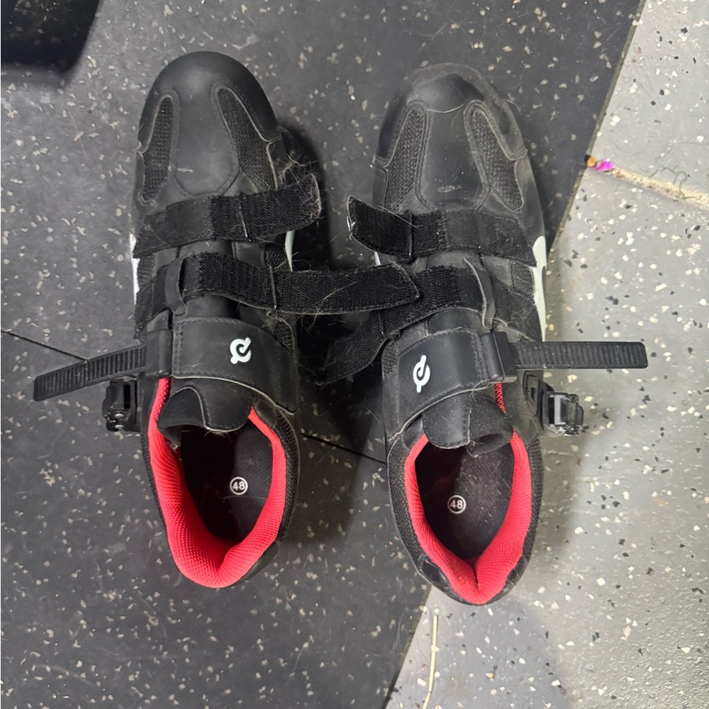Peloton Black Cycling Shoes with Red Lining